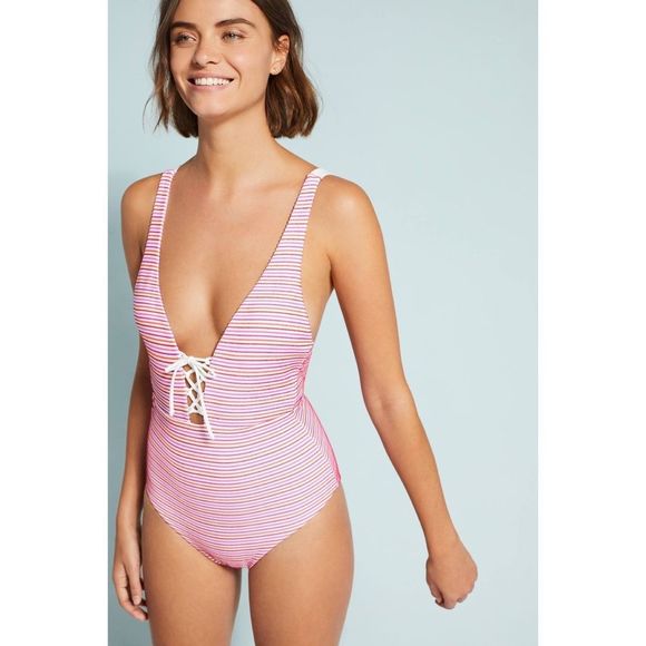 Anthropologie x Onia Iona One-Piece Striped Ribbed Swimsuit $225 Medium - Picture 1 of 6
